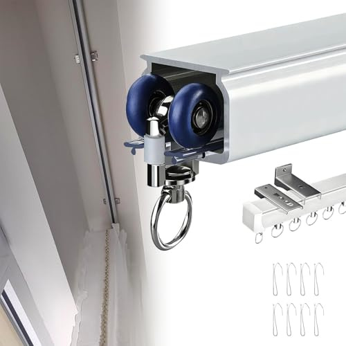 Heavy-Du Aluminiumspår 50–600 cm, tak/väggmonterad, smidig glidning med tysta rullar, perfekt för hem och kontor, 410 cm längd, och enkel inll