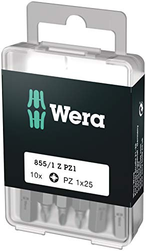 Wera 05072403001 855/1 Embouts Z DIY, Pozidriv, PZ 1 x 25 mm, 10 pièces Argent