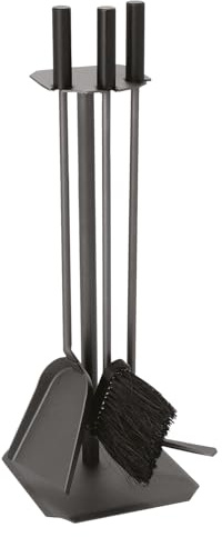 raik Kaminbesteck 3-teilig anthrazit beschichtet – Kaminzubehör mit Schaufel, Besen und Schürhaken, Schwarze Holzgriffe, Höhe 62 cm