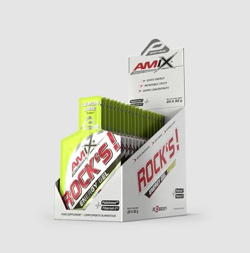Amix Performance Energy Rock´s Gel Sin Cafeína - 20 geles x 32 gr - Sabor - Lima-Limón