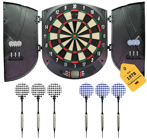 Best Sporting Dartscheibe elektronisch Brighton I elektronische Dartscheibe mit LCD-Anzeigen I E-Dartscheibe mit 6 Dartpfeilen & Ersatzspitzen I hochwertiger Dartautomat I Dart für 8 Spieler