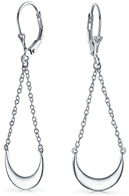 Lange trendige Boho-gekrümmte Sichelform geometrische Halbmond baumelnde Tropfen Kettenohrringe für Frauen Teenager Klappverschluss .925 Sterlingsilber