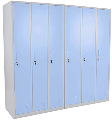 Schließfach Boston T829, Spind Wertfachschrank Schließfachschrank, Metall 6 Fächer - blau