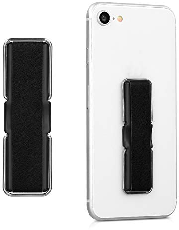 kwmobile Smartphone Fingerhalter mit Ständer - Selbstklebende Handy Fingerhalterung kompatibel mit iPhone Samsung Sony Handys Schwarz