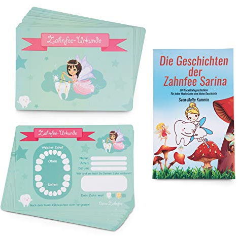 ZWEN Zahnfee Urkunden (20 Stk) I Zahnfee Geschenk für Mädchen & Jungen | Urkunden + GRATIS E-Book mit 20 Zahnfee Geschichten für 20 Milchzähne I Süße Zertifikate als Zahnfee Geschenke