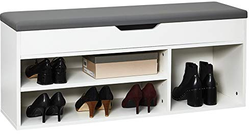 Meerveil Schuhbank mit Sitzfläche, Schuhregal Bank mit Stauraum für Flur Eingang, 104D x 30W x 45H cm, Weiß