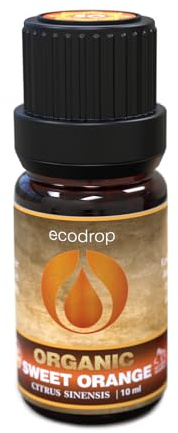 Ecodrop Sweet Orange Essential Oil - 10ml Bottle | 100% Pure & Natural Citrus Aurantium Dulcis Oil | Clean, De-Stress & Clear Skin Aromatherapy Diffuser, Candle & Bath Oil | Organic