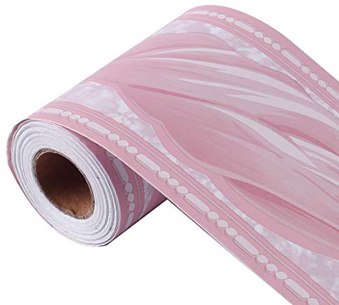 sourcing map Wandpapier Bordüre Selbstklebend Wandbelag PVC Boden für Küche Bad Schlafzimmer Wanddekor 3,94 Zoll von 32,8 Fuß Rosa Wellenmuster