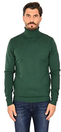 Ciabalù Jersey de cuello alto para hombre de cachemira, cuello alto, manga larga, suéter cálido, Verde, XXL