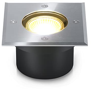 lambado® LED Bodenstrahler flach für Aussen IP67 - Wasserdicht & Befahrbar inkl. 5W Strahler neutralweiss dimmbar - Bodeneinbaustrahler/Bodenleuchte eckig aus Edelstahl für Terrasse & Garten