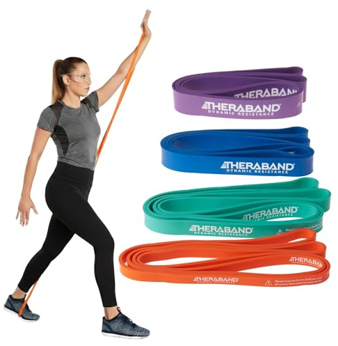 Theraband High Resistance Bands, Set of 2 Elastic Super Bands for Improving Flexibility, Injury Rehab, & Full Body Workouts, Heavy Duty Stretch Bands for Lifting