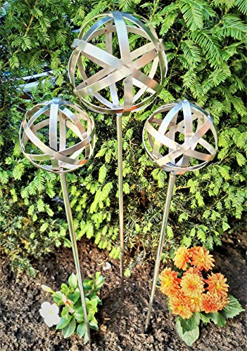 Jürgen Bocker Gartenambiente 3er Set Rosenkugel Geflecht 15/15/10 cm Edelstahl mit Stab 80 cm Geflechtkugel