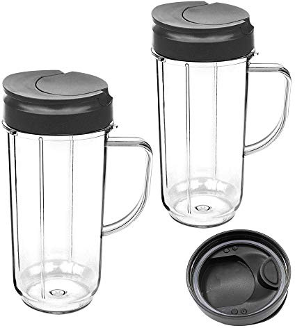 Vaso para licuadora, pieza de repuesto, tapas abatibles para llevar, vasos altos de 22 oz con asa para Magic Bullet 250w, tazas y tazas para llevar, exprimidor accesorios(2 psc)