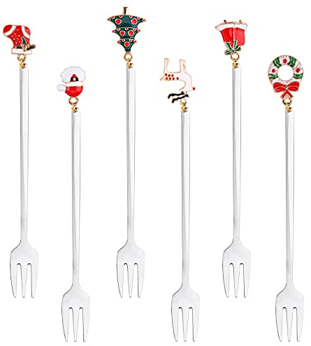 Weihnachtslöffel, 6 Stück Edelstahl Löffel mit Anhänger Weihnachtskaffeelöffel Rührlöffel Teelöffel Dessertlöffel Weihnachtsbaumlöffel Rührlöffel Suppenlöffel für Party Tischdekoration silver