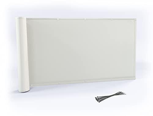 Rollmayer Balkon Sichtschutz mit Ösen und Kabelbinder Balkonabdeckung Balkonverkleidung blickdichte Wind- und UV-Schutz 100% Privatsphäre Wetterschutz (Beige, 0,75m x 9,25m) Kollektion Oxford