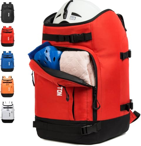 MARITTON Ski Boot Bag - Ski Boots and Snowboard Boots Travel Backpack for Ski Helmet, Goggles, Gloves, Skis, Snowboard & Accessories. (red)