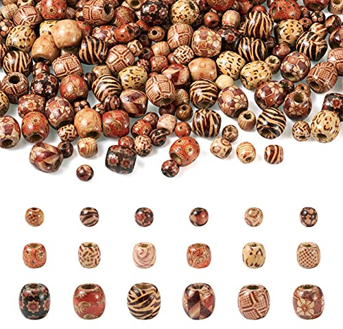 Pandahall 300 Stück große Löcher bemalte Holzperlen Naturholz Rondelle Makramee Perlen für Rosenkranz Schmuckherstellung Haar Zopf Handwerk
