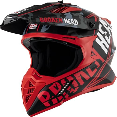Broken Head Squadron Rebelution Camouflage Rot Motorradhelm - Leichter MX-Helm für Supermoto, Motocross & Quad mit DD- & Ratschenverschluss, für Motorradfahrer, Designed in Germany M (57 cm)