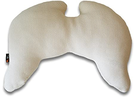 MeroWings Flügelkissen, Joy (M) Creme Bio Baumwolle Strick - Bezug und Patentierte Füllung. Dekokissen vom Designer, Ergonomisches Kissen, Sofakissen, Lendenwirbelkissen, Lesekissen, Kuschelkissen