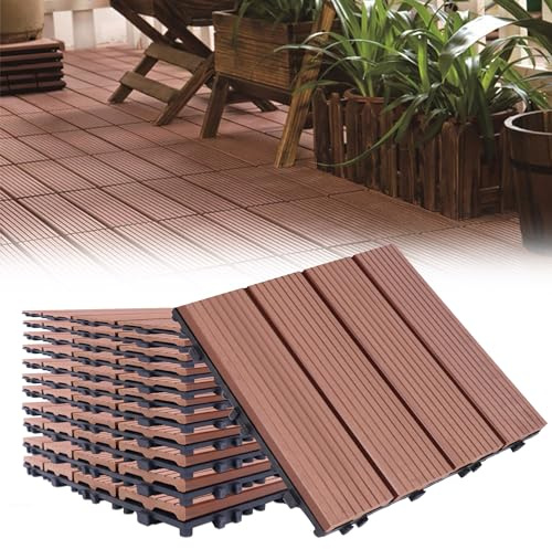 HENGMEI WPC Fliesen Terrassenfliesen 30x30cm Balkonfliesen Klickfliesen Bodenbelag mit klicksystem, 3m²/33 Stück, für Terrasse und Balkon, Braunlich rot