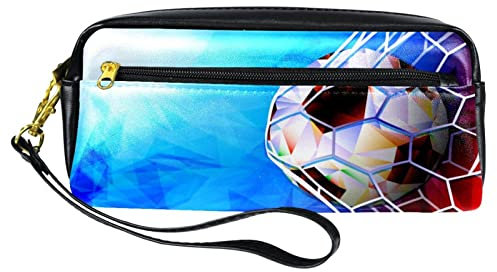 Federmappe mit Fußball, aus PU-Leder, mit Reißverschluss, für Jungen und Mädchen, Schul- und Bürobedarf