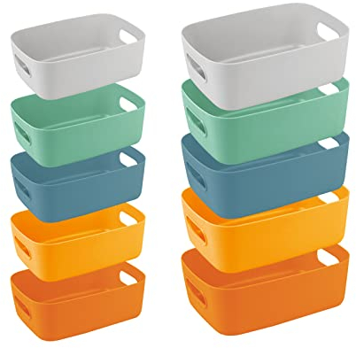 10 Stück Aufbewahrungsboxen aus Kunststoff, Stapelbare Aufbewahrung Organizer Korb Boxen mit Griffen für Küche, Schrank, Büro, Bad, Spielzeug, Home Tidy Open Storage Bins mit Griffen, 2 Größe
