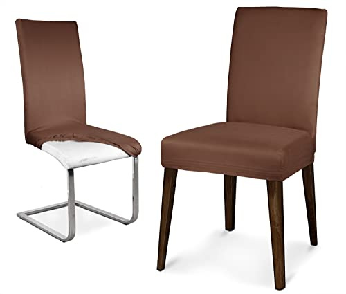 BEAUTEX Mikrofaser Stuhlhusse Sets, Mikrofaser Stuhlbezug, elastische Stretch Husse, Set Größe und Farbe wählbar (4er Set, Braun)
