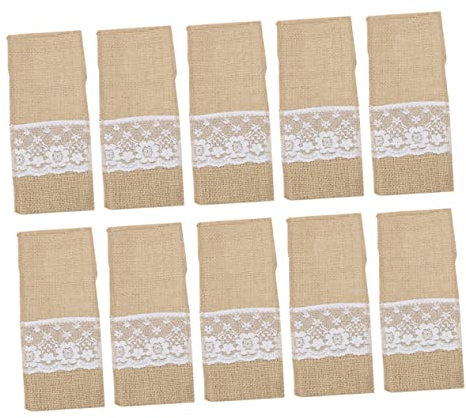 Abaodam 10 Pièces Pochette à Couverts Dentelle Housse De Service Rustique Pour Mariage Ou Décoration Intérieure