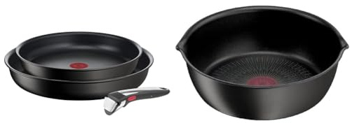 Tefal Ingenio, Lot de 3 pièces, Poêles 24 et 28 cm + poignée, Induction, Indicateur de démarrage de cuisson, Eco Resist On L7679302 & Ingenio Eco Resist Poêle profonde 26 cm, Induction