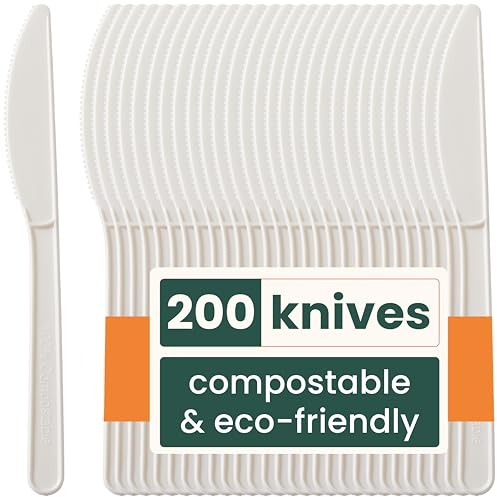HAAGO 200-teilige Messer (Weiß 18 cm / 7 inch) – Umweltfreundlich, Biologisch Abbaubar & Kompostierbar – Wiederverwendbar, Robuste Kleine Löffel für Kaffee & Dessert – 100% Natürliches Besteck