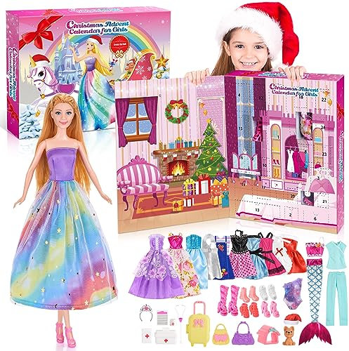 HappyGoLucky Adventskalender 2025 Kinder, 24 Überraschungen, mit Puppe, Kleidung und Accessoires - Geschenk Mädchen 3-10 Jahre | Spielzeug ab 3 Jahre - Weihnachtskalender & Weihnachts Geschenke