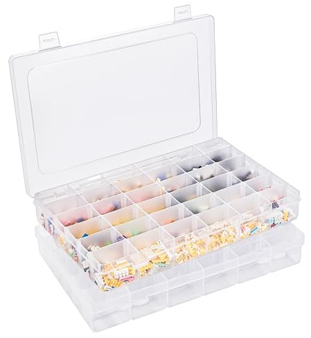 Benbilry 2 Pack 36 Grids Clear Storage Containers Plastic Organizer Box Craft Boxes with Adjustable Dividers for Beads Art DIY Fishing Tackles Jewelry Crafts, 27.4 x 17.6 x 4.4 cm (36gsnh-2gz)