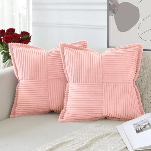 Artscope 2er Set Kordsamt Kissenbezüge Samtkissen Weich Dekokissen Dekorativ Kissenbezug Modern Kissenhülle Umwickelte Kante Sofakissen für Wohnzimmer Schlafzimmer Rosa, 40x40cm