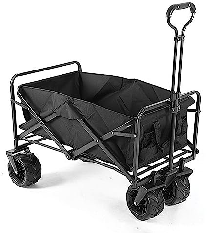 Bollerwagen Faltbar,Garten Handwagen Faltbar Kapazität 100L Breite Reifen Transportwagen Bis 100Kg Tragkraft Mit Seitentasche Getränkehalter Verstellbarem Griff,Schwarz,9 Wheels