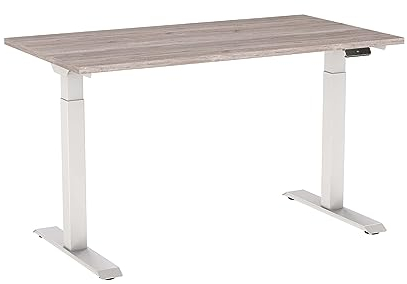 Eigentlich Schreibtisch elektrisch höhenverstellbar 71,5 – 120,5 cm inkl. Memory-Steuerung, Tischgestell weiß, Steh-Sitz-Arbeitsplatz, Bürotisch (160 x 80 cm, Eiche modern)