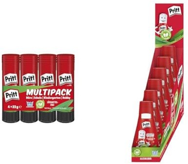 Bundle aus Pritt Klebestift, transparent, Blisterkarte, 4x22g und Pritt Alleskleber, 6x100g, Flasche, transparent
