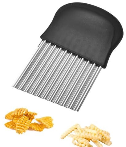 AQSQWQ Wellenschneider für Pommes, Obst & Gemüse, Edelstahl Riffelmesser Wellenmesser Kinder Wellenschnittmesser Kartoffel Gemüsehobel, Kartoffel gewellte, Spülmaschinenfest, Schwarz