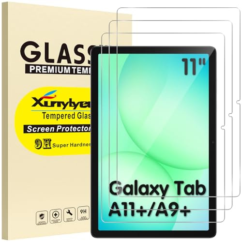 XunyLyee 3 Pack Screen Protector for Samsung Galaxy Tab A11+/ A9+ 11 inch | A11 Plus/ A9 Plus Tempered Glass Film 9H Hardness Bubble Free Easy Installation