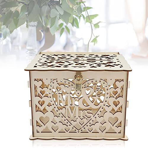 Jeanoko Kartenbox, Langlebige DIY-Kartenbox aus Holz mit Schloss für Hochzeiten