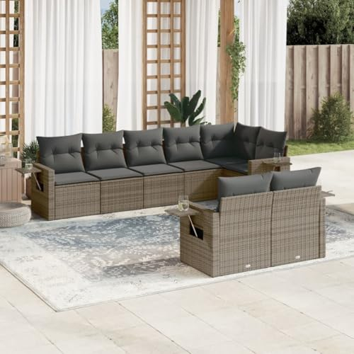 THOYTOUI 8-TLG. Garten-Sofagarnitur, Möbelsets Biergartengarnitur Gartenlounge Set Gartengarnitur Set Geeignet für Balkon Terrasse Veranda Garten mit Kissen Grau Poly Rattan