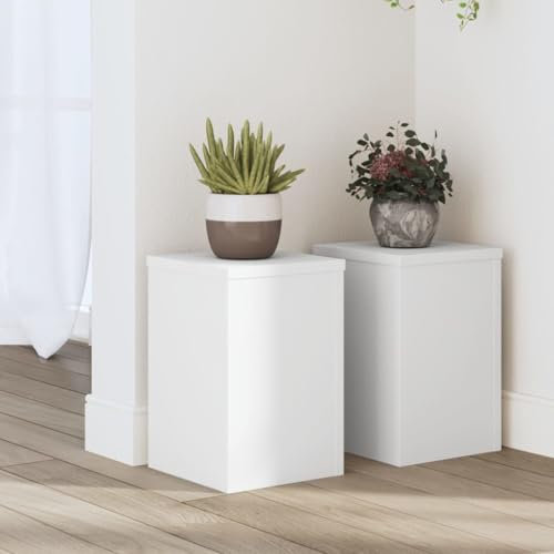Homgoday Lot de 2 supports pour plantes - Support de fleurs - Colonne de fleurs - Décoration de table à fleurs - Étagère pour intérieur - Blanc - 20 x 20 x 30 cm - Matériau du bois