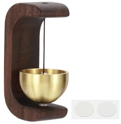 PATIKIL Timbre de Vendidor, Timbre de Puerta de Madera con Campanillas Magnéticas Timbre de Puerta de Metal con Autoadhesivo para la Apertura de Negocios, Marrón, Forma de C