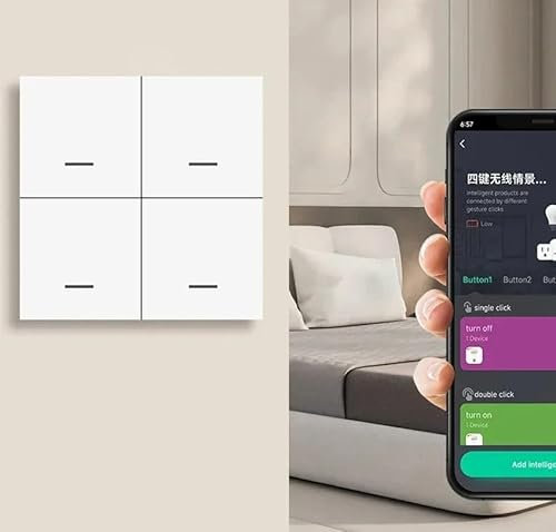Smart Scene Switch, 4 Gang 12 Scene Wireless Push Button for Tuya for Zigbee Hub For Smart Life App Control Home Automation Remote Control Magnetic Design