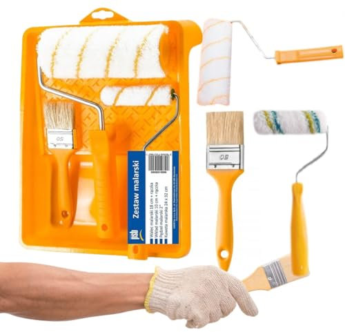 DomoDomo malerset- farbroller set, streichen zubehör, 2 Rollen, Bürste und farbwanne 24 x 32 cm, malerrolle/farbrolle zwei Größen, paint roller und Wandbürste