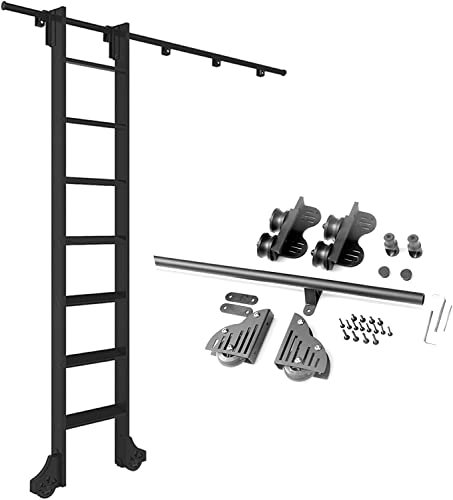 Concealed Sliding Ladder Hardware Bookcase Sliding Stair Hardware Kit (No Ladder) Complete Kit for Sliding Barn Door with Round Tube Moving Track, 3.3-2