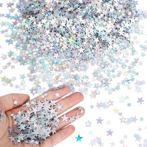 DazzJoy 4000 Stk Glitzer Streudeko Sterne & Konfetti - Weihnachten & Silvester, 2 Größen Sterne Deko in Silber, Bunt Pailletten Stern Tischdeko