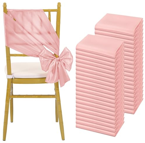 Teruntrue 60 Stück Satin-Stuhlschärpen, Schleifen, universeller Stuhlbezug, rotgoldene Stuhlschärpen für Hochzeitsempfänge, Bankette, Partys, Hotelveranstaltungen, Stuhldekoration (17 x 200 cm)