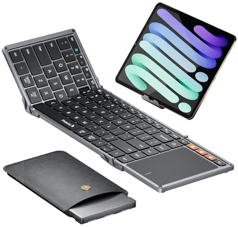 ProtoArc Tastiera pieghevole con touchpad, XK01 TP, tastiera portatile pieghevole, tasti full size, grande trackpad Bluetooth tastiere da viaggio per laptop, PC, tablet, grigio