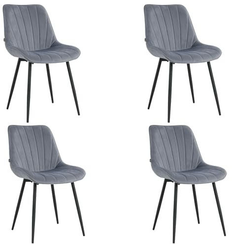 Mevsim Store Esszimmerstühle 4er Set Samt Grau – Moderne Polsterstühle mit Rückenlehne für Esszimmer & Küche – Bequeme Stühle Esszimmer mit Metallbeinen – Küchenstuhl Set 4 für Wohnzimmer