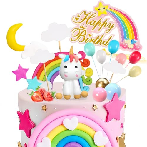 23 Piezas Arcoiris Cake Topper Decorar Decoracion Tartas Cumpleaños Adorno de Pastel de Bricolaje Decoración de Pastel Infantil Accesorios de Fiesta para Cumpleaños de Niñas
